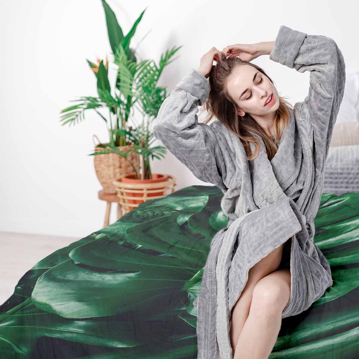 Manta terapéutica original - Funda de algodón con planta Monstera