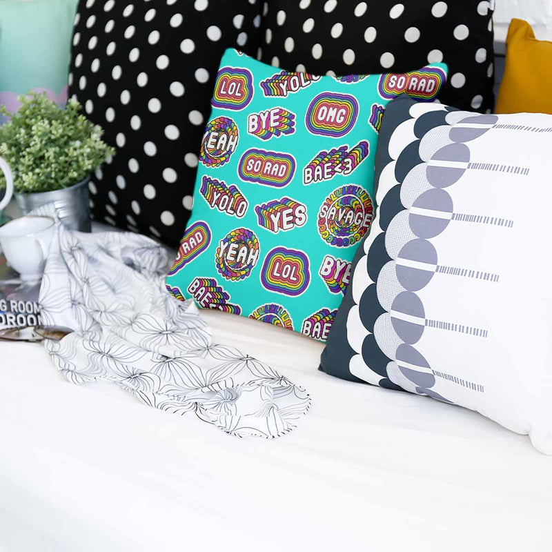 Turquoise health pillow with sayings
