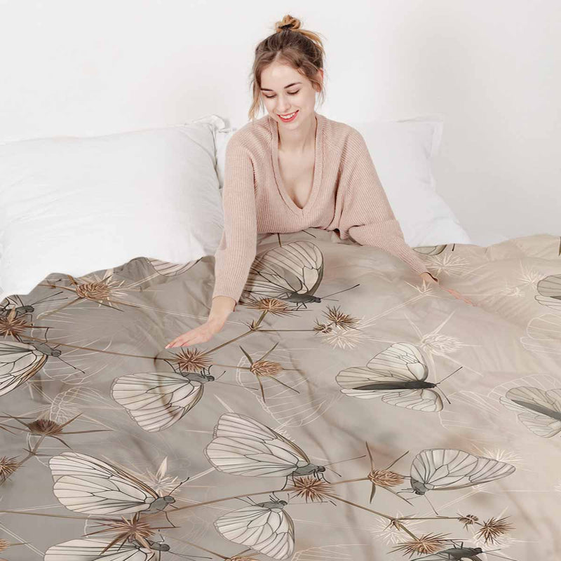 Therapy blanket bedding set, beige with moths.