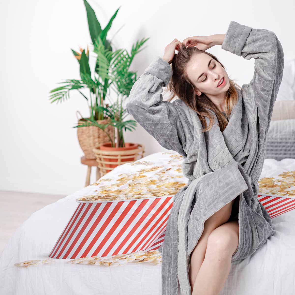 Therapy blankets bedding set white with popcorn