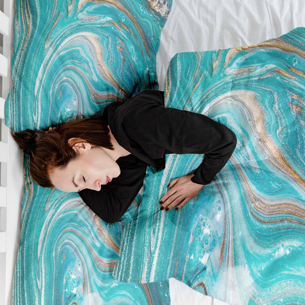Therapy blankets bedding set marble turquoise
