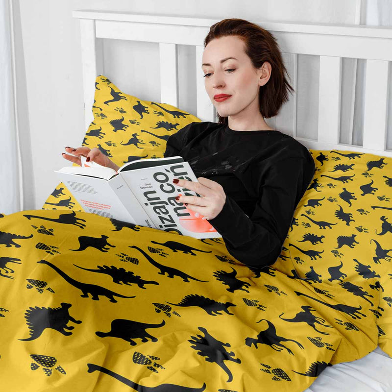 Set de ropa de cama con mantas terapéuticas amarillo con dinosaurios