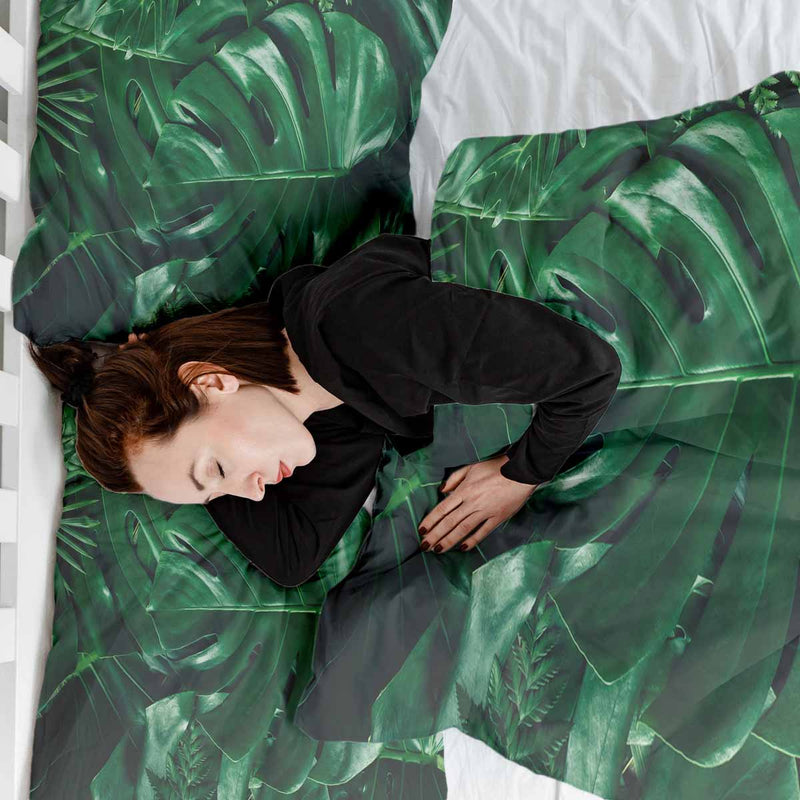 Set di biancheria da letto con coperta terapeutica e pianta di Monstera