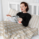 Therapy blanket bedding set, white with beige circles.