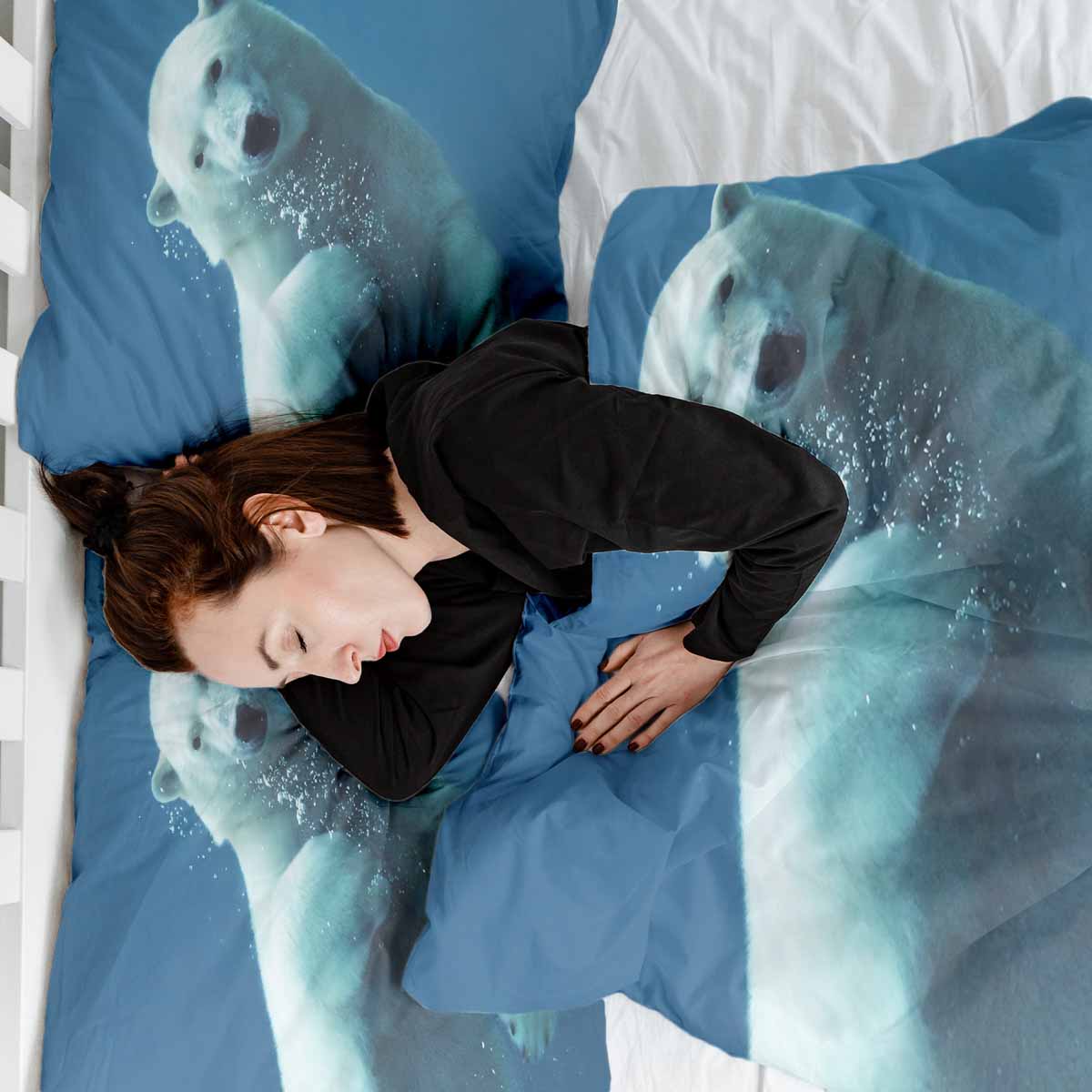 Set de ropa de cama con manta terapéutica azul con oso polar