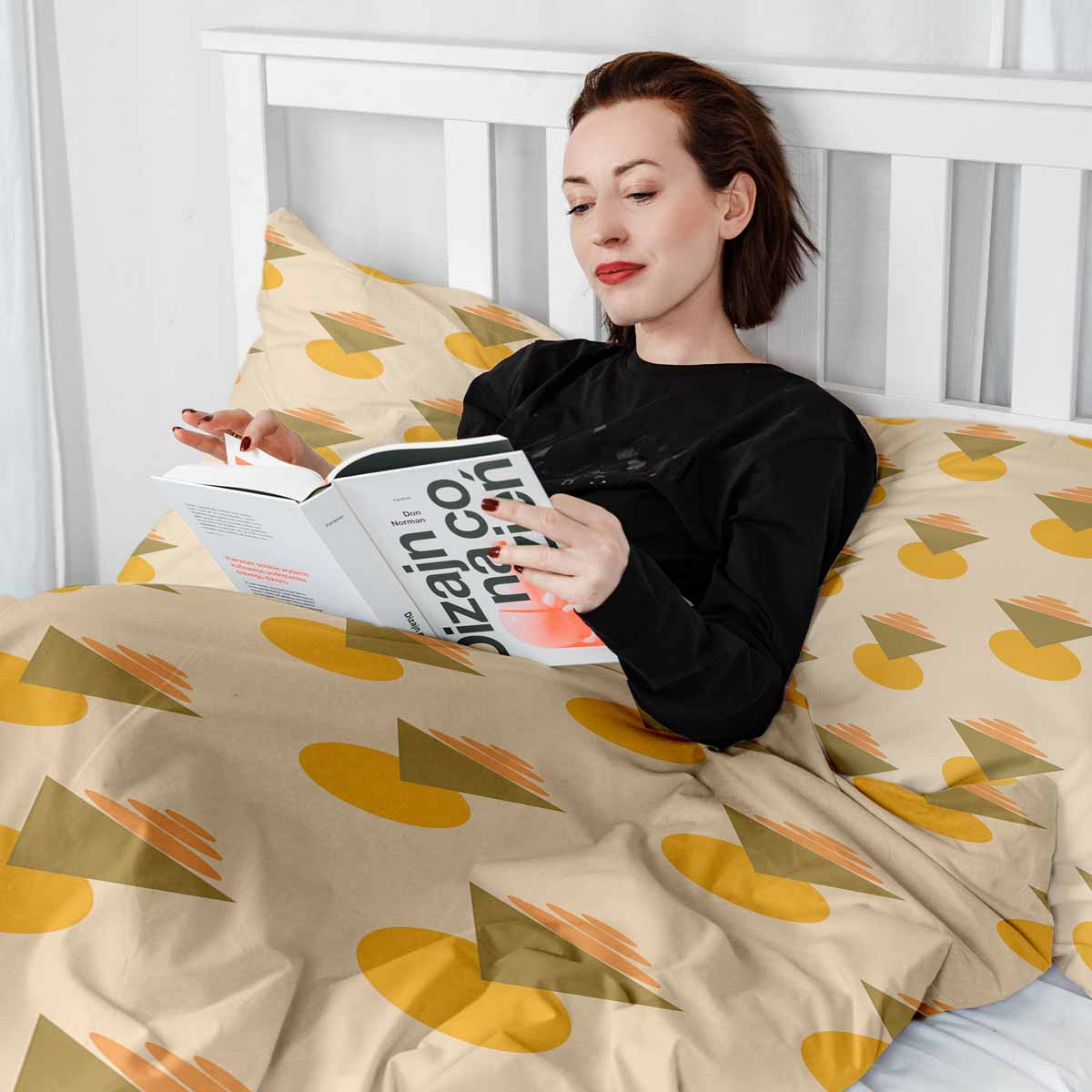 Set di biancheria da letto con coperte terapeutiche e forme gialle