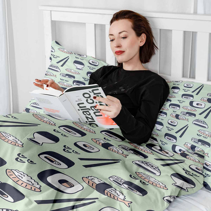 Therapie dekens katoenen hoes lichtgroen met sushi