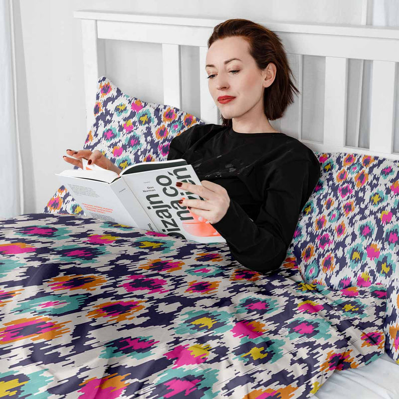 Therapy blanket and bedding set, colorful with leopard print.