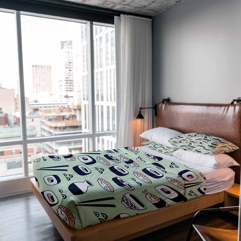 Therapie dekens katoenen hoes lichtgroen met sushi