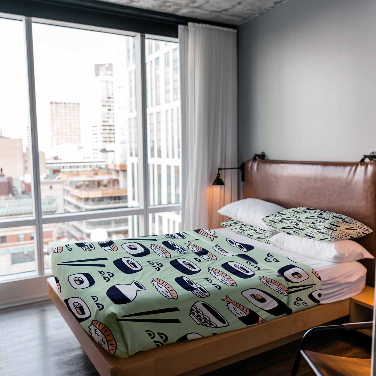 Therapiedekens beddengoed set lichtgroen met sushi