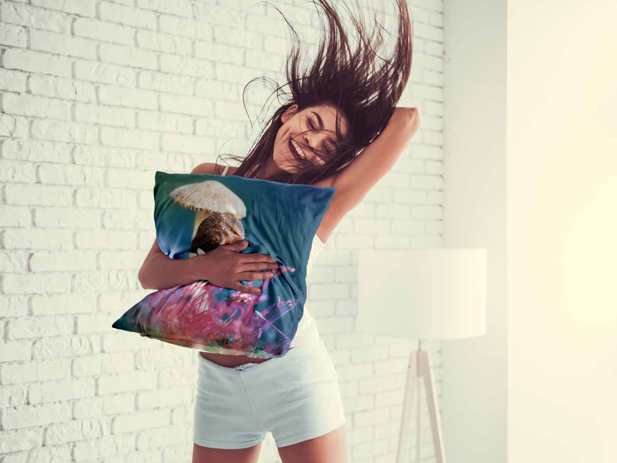 Health pillow with mushroom and snail