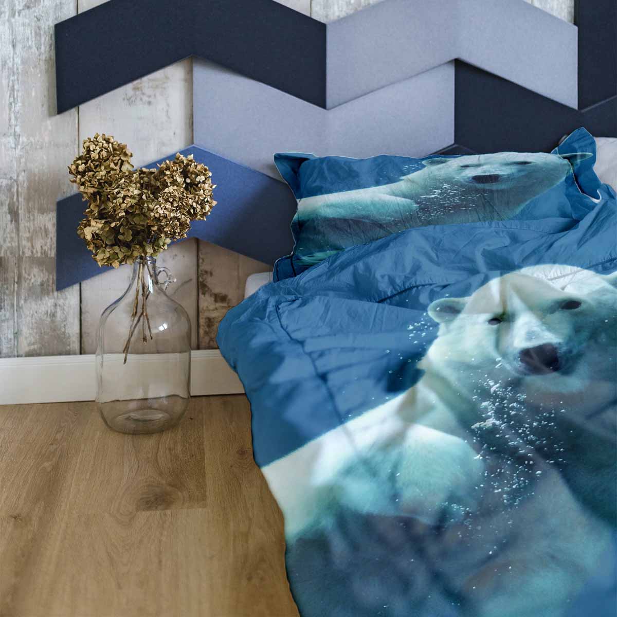 Set de ropa de cama con manta terapéutica azul con oso polar