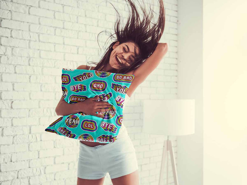 Turquoise health pillow with sayings
