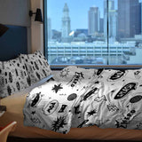 Therapy blanket bedding set, white with superheroes.