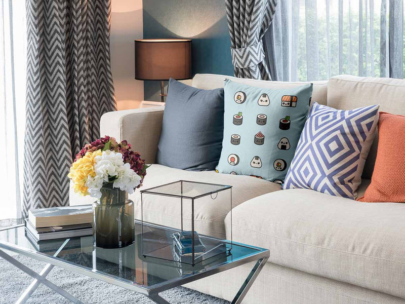 Health pillow light blue with sushi
