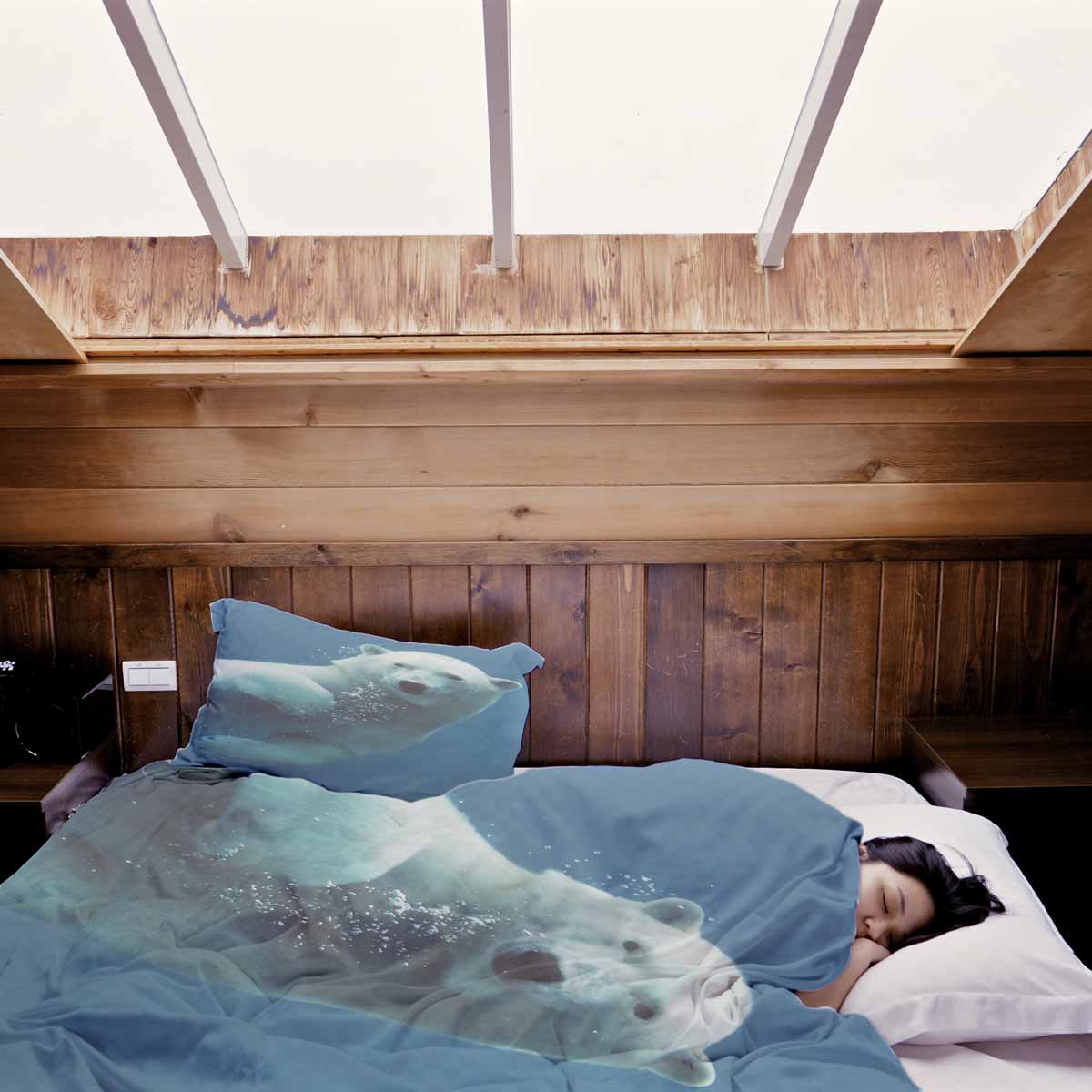 Set de ropa de cama con manta terapéutica azul con oso polar