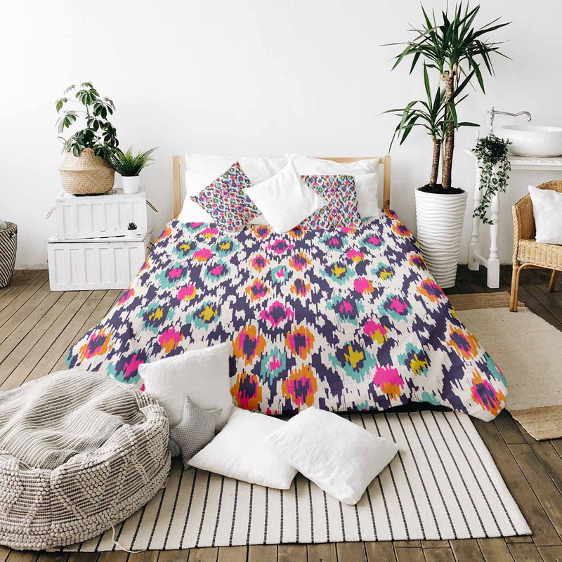 Therapy blanket and bedding set, colorful with leopard print.