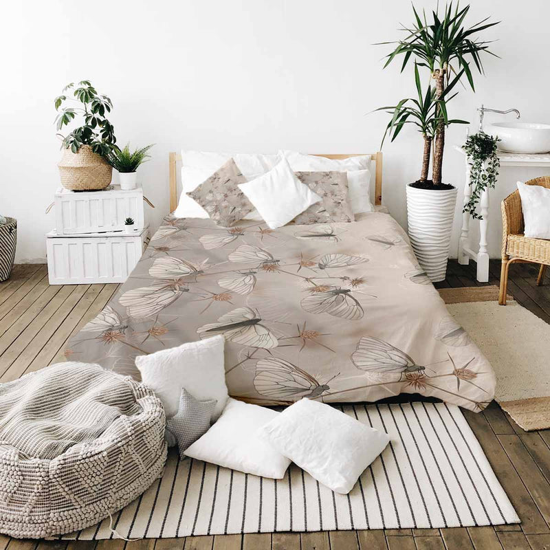 Therapy blanket bedding set, beige with moths.