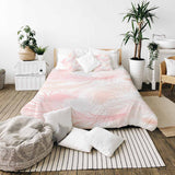 Therapy blanket bedding set, white with pink feathers.