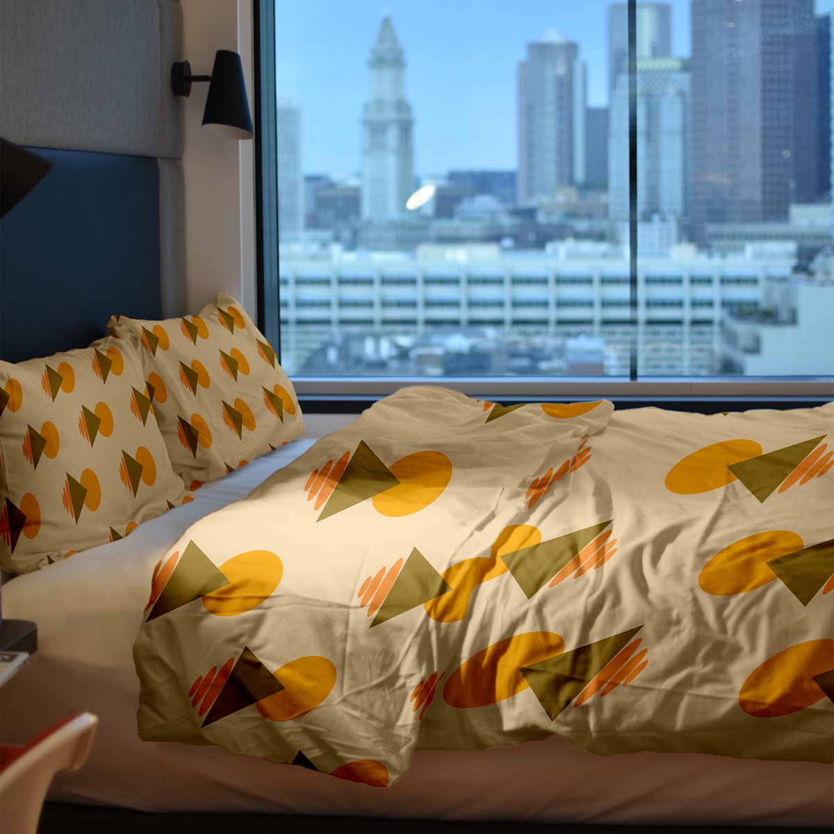 Set di biancheria da letto con coperte terapeutiche e forme gialle