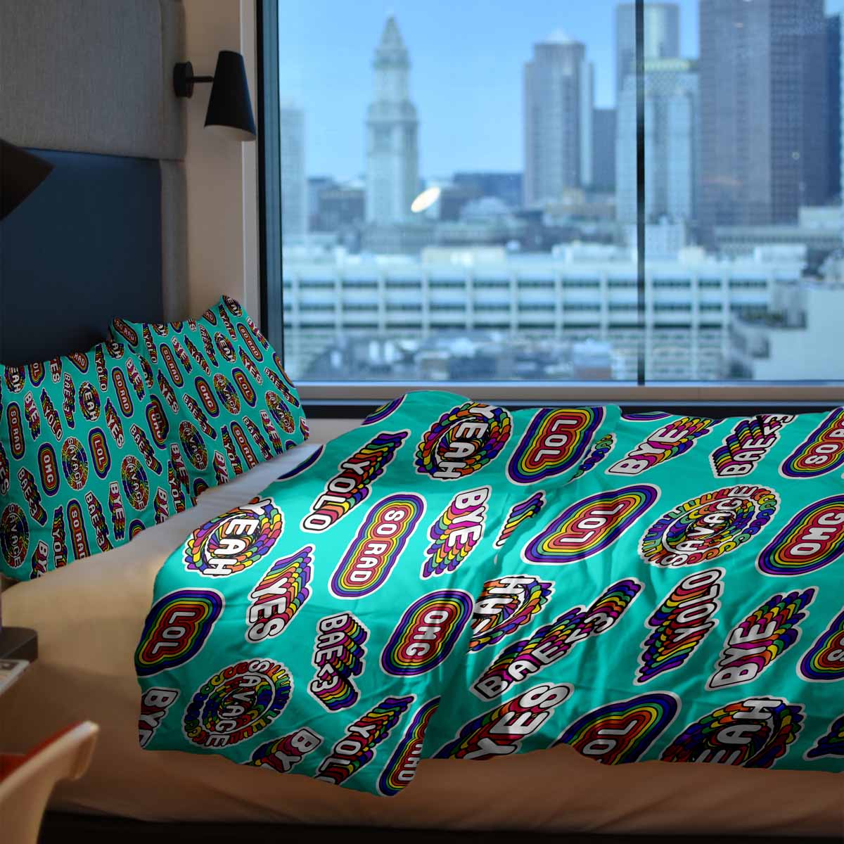 Originele therapiedeken - katoenen hoes turquoise met spreuken