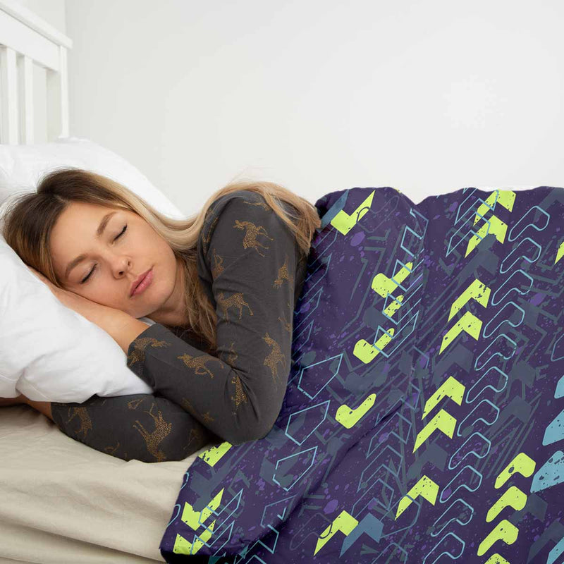 Therapy blanket and bedding set, dark blue with arrows.