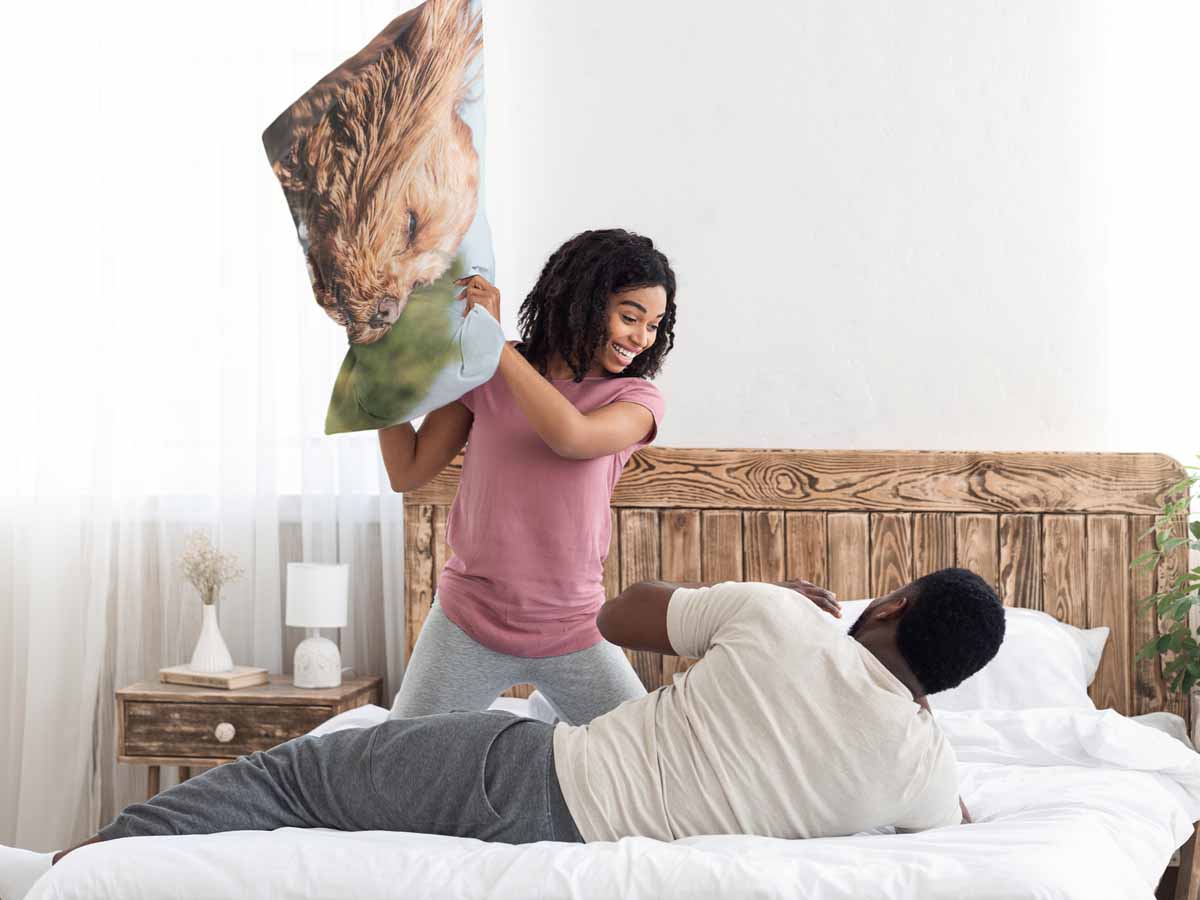 Health pillow with dog in the car