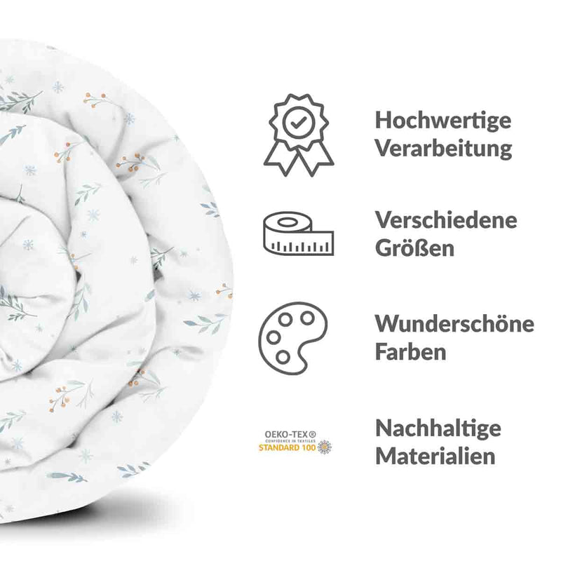 Therapy blanket and bedding set, white with spring flowers.