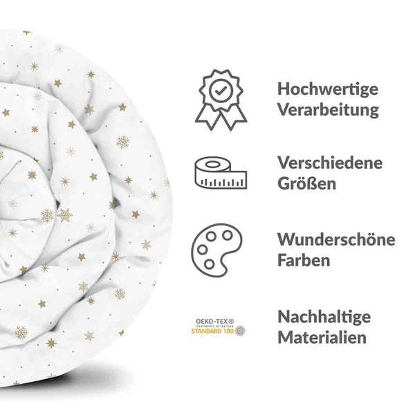Therapy blanket and bedding set, white with golden stars.