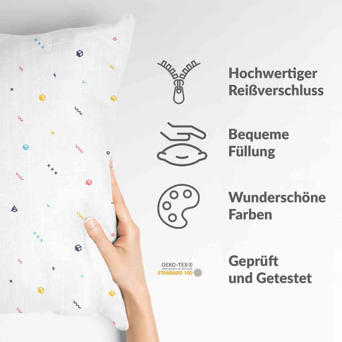 Cuscino sanitario bianco con forme colorate