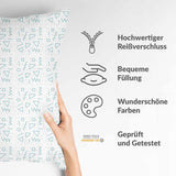 Health pillow white with blue shapes
