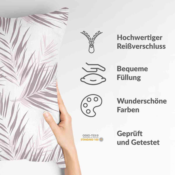 Health pillow, white with purple leaves.