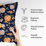 Almohada de salud azul con calabazas
