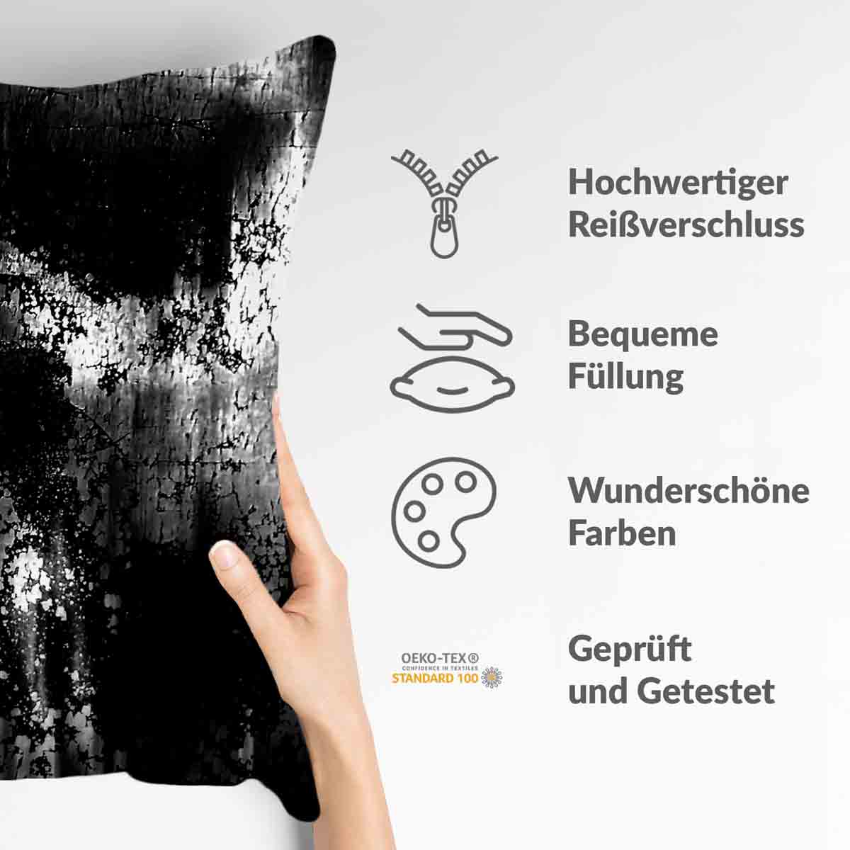 Almohada de salud negra con patrón jaspeado