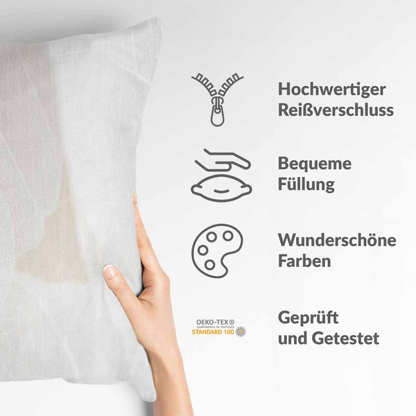Health pillow, grey with white pattern.