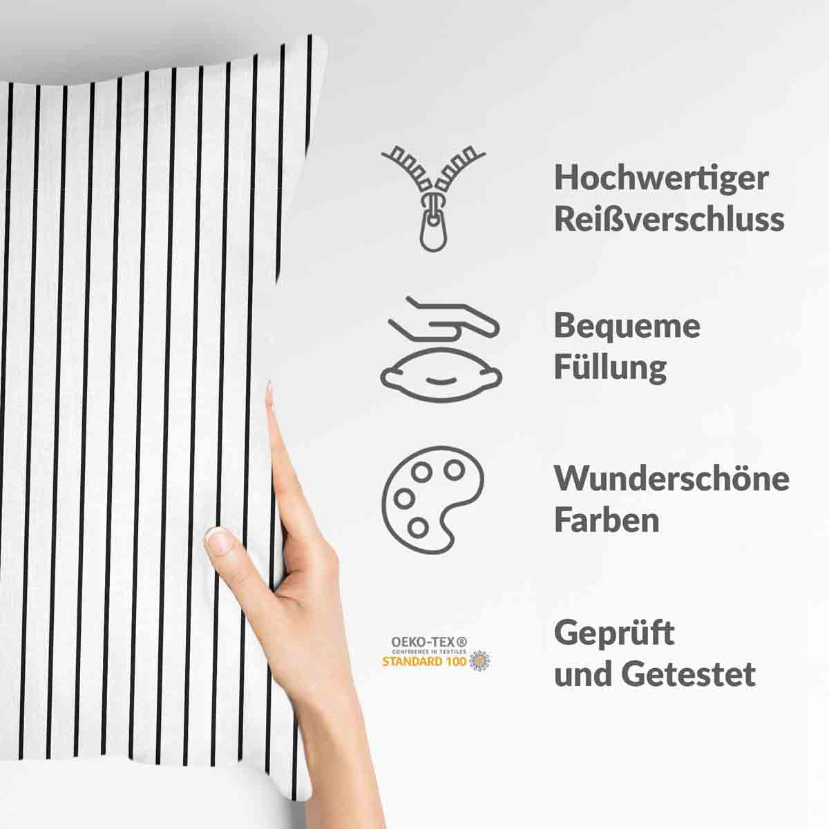 Almohada de salud blanca con rayas negras