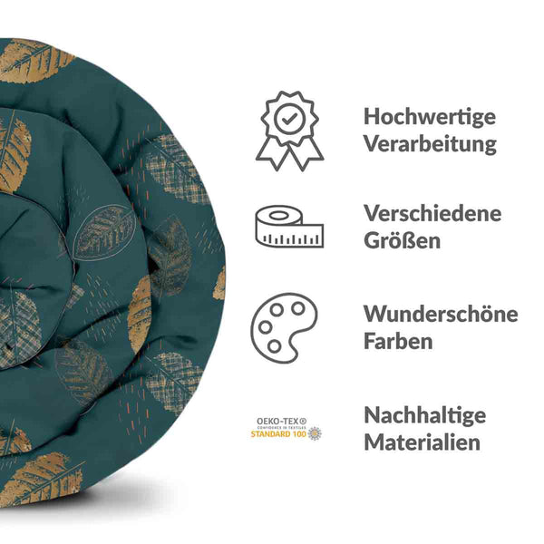 Therapy blanket bedding set, green with golden leaf.