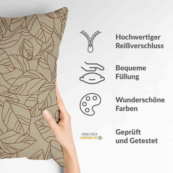 Health pillow beige with black leaf pattern