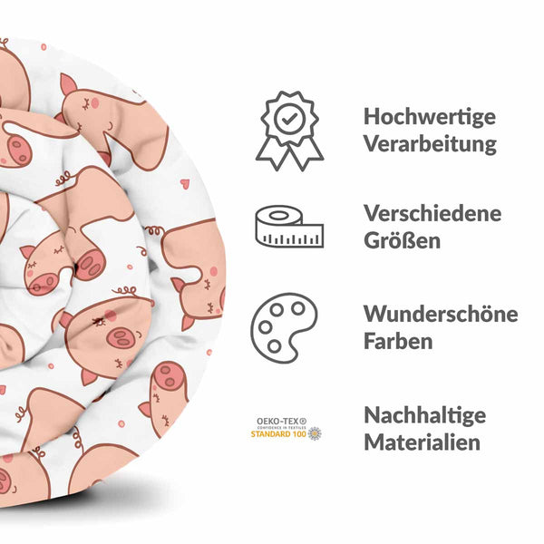 Therapy blanket and bedding set, white with numbers and pigs.