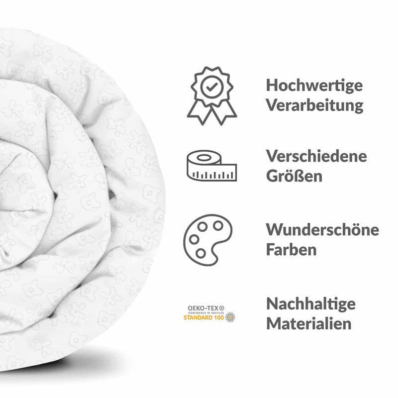 Therapy blanket and bedding set, white with delicate flowers.