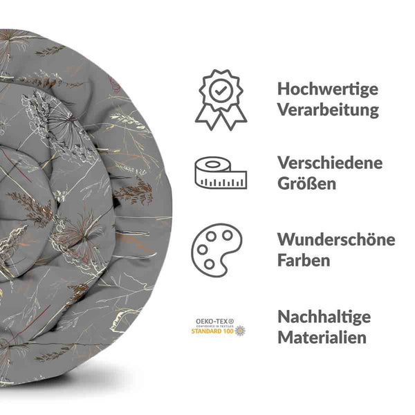 Therapy blanket bedding set, grey with golden plants.