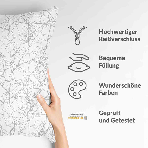 Health pillow white with delicate grey branches
