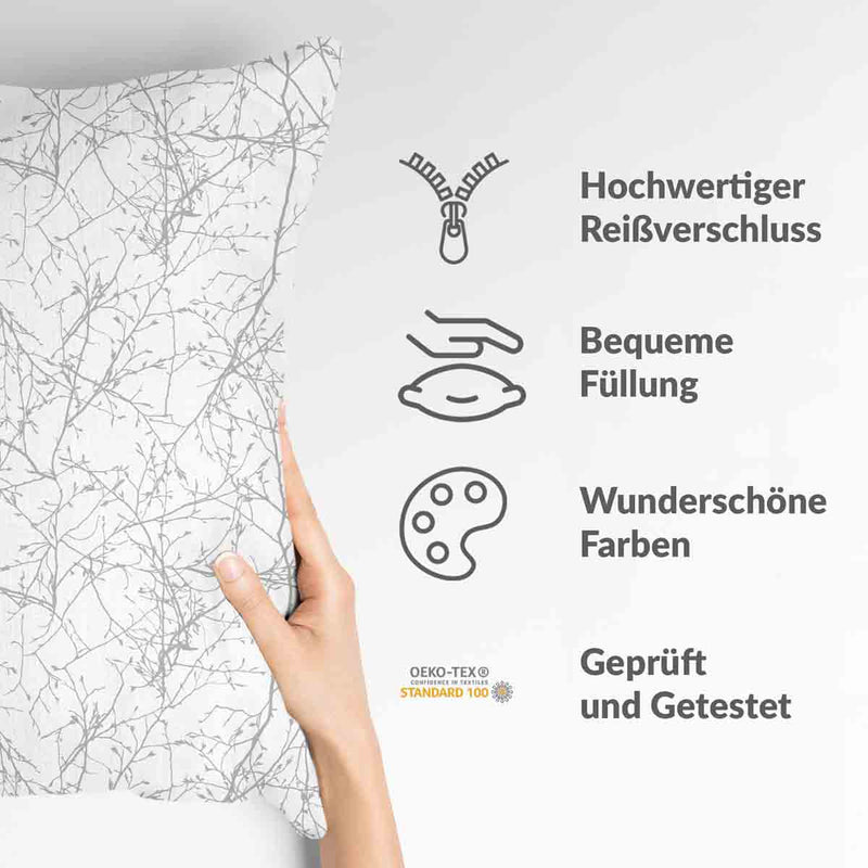 Health pillow white with delicate grey branches