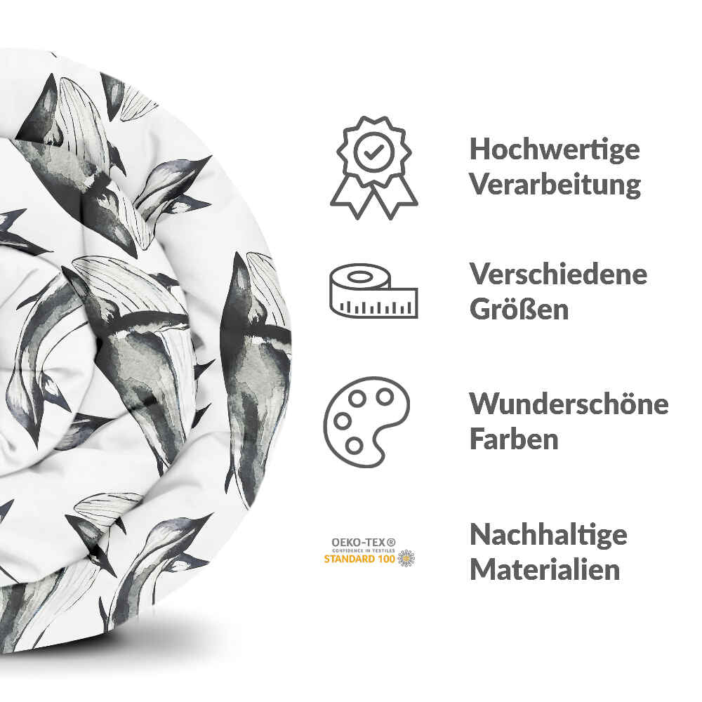 Set de ropa de cama con manta terapéutica ballena azul negra