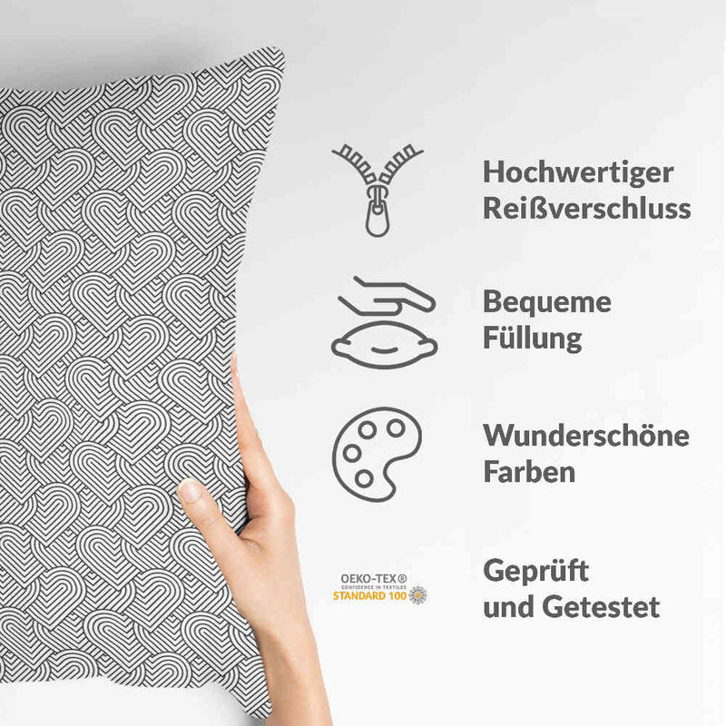 Health pillow grey geometric hearts