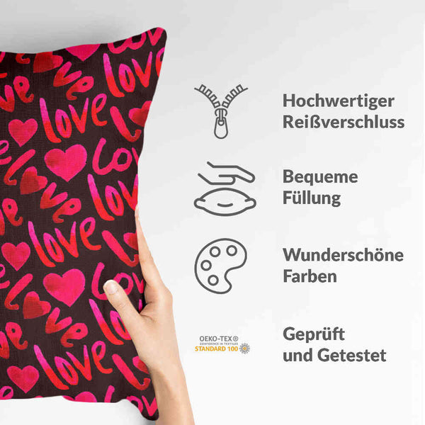 Health pillow, black with the word "Love"