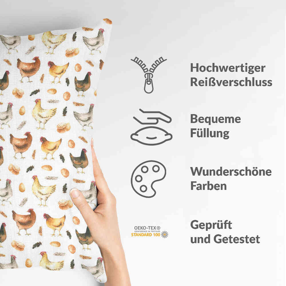 Health pillow white with chickens