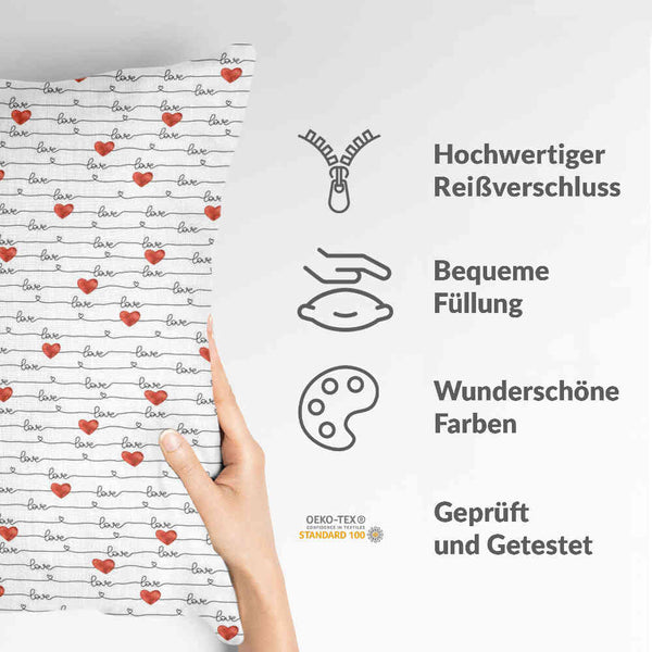 Health pillow, white with "Love" lettering.