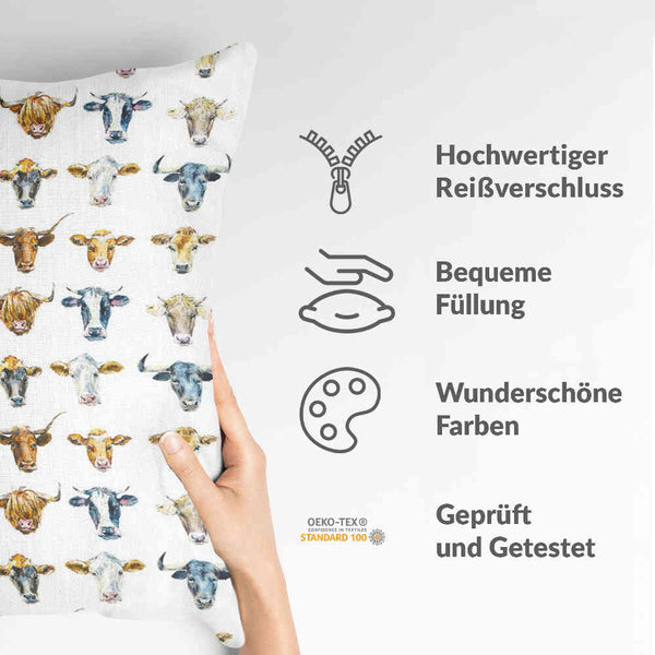 White health pillow with bull heads