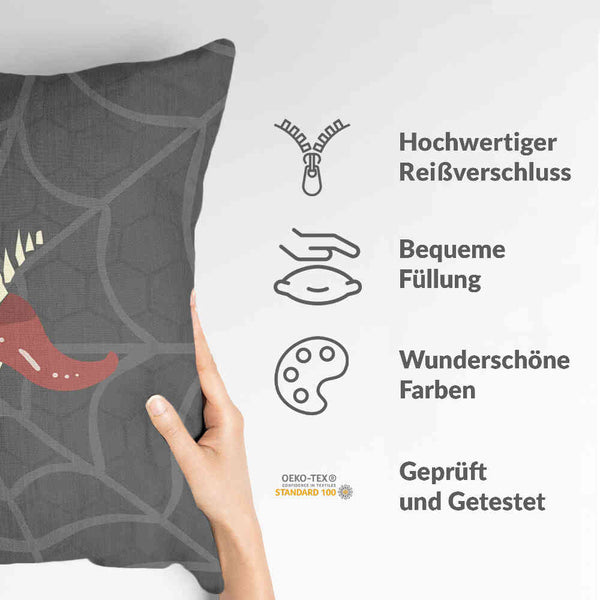 Health pillow, grey, spiderweb pattern.